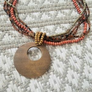 Boho Bohemian Beaded Statement Necklace with Circular Pendant
